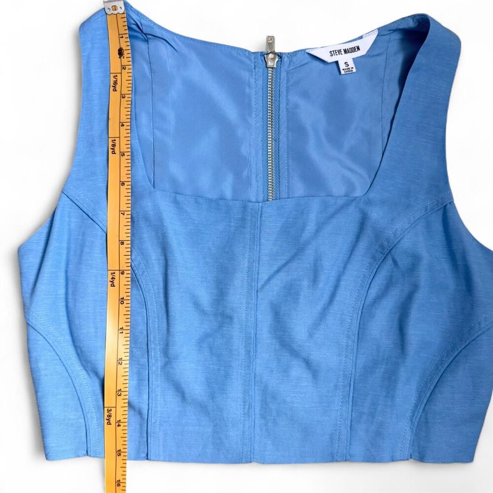 Steve Madden Linen Blend Corset Crop Top Boned Bustier Blue S - Picture 8 of 8